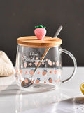 HULIANFU Novelty 3d Lid Cartoon Strawberry Cute Water Glass Transparent Milk Juice Drinkware Cup Mug Drinking Borosilicate Glasses Coffee