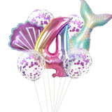 HULIANFU Little Mermaid Party Balloons 32inch Number Foil Balloon Kids Birthday Party Decoration Supplies Baby Shower Decor Helium Globos