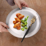 HULIANFU Stainless steel Dinner Plates Restaurant Gold Serving Tray Round Dessert Cake Snack Dishes Silver Storage Plate Korean Cutlery