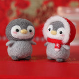 HULIANFU Unfinished Felt Kit  New Latest Funny Festive Christmas New Year Penguin Wool Needle Felt Kit Package DIY Handmade Doll Toy