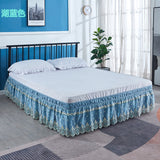 HULIANFU Top Selling Delicate Double Layers Luxury Stereoscopic Embroidered Flowers Lace Ruffle Bed Skirts with Strong Elastic Bed Cover
