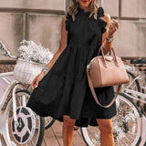 Hulianfu Fashion Ruffles Collar White Loose Beach Woman Dress Summer Casual Boho Sleeveless Big Hem Ladies Dresses For Women Robe