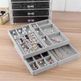 HULIANFU Jewelry Box Showcase Drawer Storage Multi-Grids Classification Storage Flannel Necklace Rings Earrings Storage Case for Home