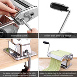 HULIANFU Pasta Maker,Stainless Steel Manual Pasta Maker Machine Perfect for Homemade Spaghetti, Fettuccini, Lasagna,or Dumpling Skins