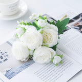 HULIANFU 2023 White Roses Artificial Flowers Silk Peonies Wedding Decorative Vases for Home Decor Bride Bouquet Foam Craft Gifts Fake Plants