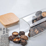 HULIANFU Square Sealed Glass Bottles New Tea Coffee Beans Transparent Glass Storage Boxes Candy and Snack Tins with Bamboo Lid