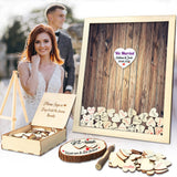 HULIANFU Wedding Guest Book Personalized Wedding Decoration Rustic Sweet Wedding Guestbook 120pcs Small Wood Hearts