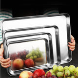 HULIANFU Stainless Steel Food Storage Trays Rectangle Steamed Sausage Fruit Pans Water Bread Kitchen Baking Shallow Dish Serving Plate