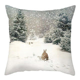 HULIANFU Merry Christmas Pillow Case Xmas Deer In Snow Forest Picture Cushion Cover For Home Sofa Decor Short Plush Pillowcases