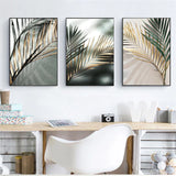 HULIANFU Nordic Wall Art Golden Palm Leaf Plant Canvas Painting Poster Print Botanical Scandinavian Decoration Picture Artwork Home Decor