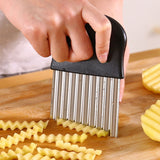 HULIANFU Stainless Steel Potato Chip Slicer Dough Vegetable Fruit Crinkle Wavy Slicer Knife Potato Cutter Chopper French Fry Maker Tools