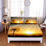 HULIANFU Pink Flower Digital Printed 3pc Polyester  Fitted Sheet Mattress Cover Four Corners with Elastic Band Bed Sheet Pillowcases