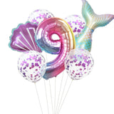 HULIANFU Little Mermaid Party Balloons 32inch Number Foil Balloon Kids Birthday Party Decoration Supplies Baby Shower Decor Helium Globos