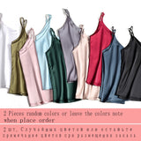 Spaghetti Strap Top Women Halter V Neck Basic White Cami Sleeveless Satin Silk Tank Tops Women'S Summer Camisole Plus Size