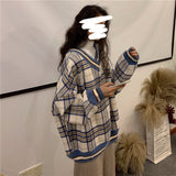 Oversized Hoodie Plaid Pullovers V-Neck Long Sleeve Top Women Loose Korean Fashion Clothing Harajuku Sweatshirt Women Clothing
