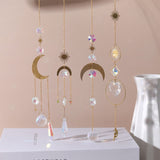 HULIANFU Metallic Hoop Moon Suncatcher Ornament Wind Chimes Crystal Prisms Hanging Rainbow Chaser Window Curtains Pendant Home Decor Gift