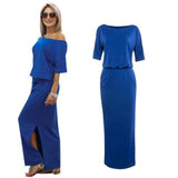 Splice Contrast Panel Women Dress Summer Casual Loose Off Shoulder Short Sleeve Ladies Irregular Maxi Long Dress Vestidos