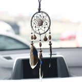 HULIANFU Mini Car Dream Catcher Beaded Natural Feathers Handcraft Chic Hanging Ornaments Mirror Room Bedroom Wall Decor