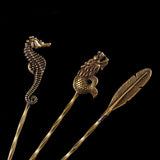 HULIANFU Retro Brass Cigar Pass Needle Cigar Smoker Portable Dredge Drilled Creative Carving Spiral Ventilation Needle Cigar Tool