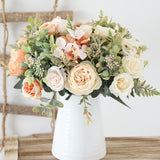 HULIANFU White Silk Artificial Roses Flowers Wedding Home Autumn Decoration High Quality Big Bouquet Luxury Fake Flower Arrangement Bulk