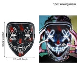 HULIANFU LED Halloween Mask Luminous Glow In The Dark Mascaras Halloween Party Costume Cosplay Masques Horror Props Neon light Masquerade