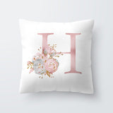 HULIANFU Pink Letter Decorative Floral Pillow Gold Alphabet Cushion for Sofa Polyester Pillowcase Decoration Salon