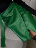 Hulianfu Faux Leather Crocodile Pattern A-Line Skirt Women Fashion Elegant Solid Green High Waist Split Mini Skirts Autumn