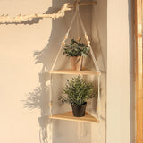 HULIANFU Triangle Shelves Wall Decor Macrame Wall Shelf Boho Home Decor Plant Hanger Candle Holder For Living Room Bedroom Decoration
