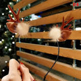 HULIANFU 2023 Christmas Headband Reindeer Antlers Horn Flower Hair Band Clasp Headwear for Kids Adult New Year Navidad Party Halloween Cosplay