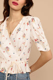 hulianfu Women Shirt Spring and Summer New Ladies Floral Print V-neck Short-sleeved Shirt