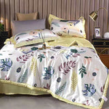 HULIANFU Summer Blanket Ice Silk Quilt Cool Feeling Nap Knee Air Conditioning Quilt Adult Children Washable Bedding