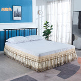 HULIANFU Top Selling Delicate Double Layers Luxury Stereoscopic Embroidered Flowers Lace Ruffle Bed Skirts with Strong Elastic Bed Cover