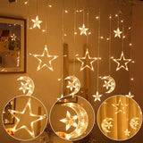 HULIANFU Star Moon Led Curtain Garland String Light Eid Mubarak Ramadan Decoration Islam Muslim Party Decor Eid Al Adha Gift Eid Mubarak