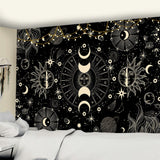 HULIANFU White Black Sun Moon Mandala Starry Sky Tapestry Wall Hanging Bohemian Gypsy Psychedelic Tapiz Witchcraft Astrology Tapestry