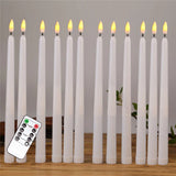HULIANFU Pack of 12 Yellow Flickering Remote LED Candles,Plastic Flameless Remote Taper Candles,bougie led For Dinner Party Decoration