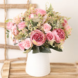 HULIANFU White Silk Artificial Roses Flowers Wedding Home Autumn Decoration High Quality Big Bouquet Luxury Fake Flower Arrangement Bulk