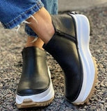 flowersverse Women's Ankle Boots Round Toe Side Zipper White Bottom Ladies Platform Shoes Solid Color Daily Walking Female Casual Shoes