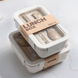 HULIANFU Wheat straw lunch box for kids plastic food storage container snacks box japanese style bento box with tableware soup cup
