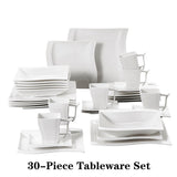 HULIANFU MALACASA FLORA 30/60 Piece White Porcelain Dinner Set with 12*Cup,Saucer,Dessert Soup Dinner Plate Tableware Set for 12 Person