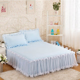 HULIANFU Pink Lace Lotus Leaf Lace Bed Skirts Princess Style Solid Color Bedspread Bed Cover Non-Slip Sheets Without Pillowcase