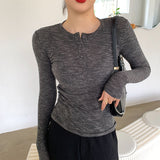 Hulianfu Spring Thin Cotton T-shirts Tees Women's Elastic Slim Solid Soft Semi-transparent O-neck Tshirt Top Real Photos