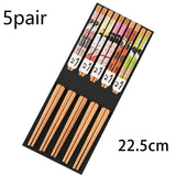 HULIANFU Reusable 5 Pair Set Handmade Bamboo Japanese Natural Wood Chopsticks Sushi Food Cat Flower Multi color Wooden Chop sticks