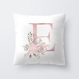 HULIANFU Pink Letter Decorative Floral Pillow Gold Alphabet Cushion for Sofa Polyester Pillowcase Decoration Salon