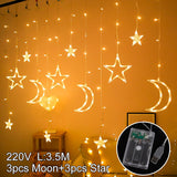 HULIANFU Star Moon Led Curtain Garland String Light Eid Mubarak Ramadan Decoration Islam Muslim Party Decor Eid Al Adha Gift Eid Mubarak