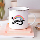 HULIANFU Rainbow Teacher Printed Enamel Mug Creative Retro Coffee Water Cups Drink Dessert Milk Cup Mugs Handle Drinkware Teacher Gifts