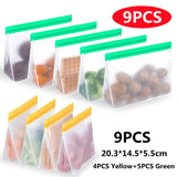 HULIANFU Reusable PEVA Food Bag Freezer Stand Up Food Storage Bag Silicone Bag Leakproof Top Kitchen Organizer Fresh Shut Bags BPA Free
