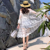 Hulianfu Women Blouse Sun Protection Outerwear Fashion Long Flare Sleeve Mesh Embroidery Thin Loose Party Holiday Maiden Outerwear Sexy