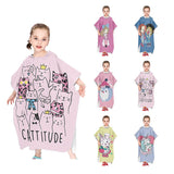 HULIANFU Kids Beach Poncho Cute Cat Print Beach Towel Hooded Super Absorbent Microfibre Children BathRobe Toddler Pool Towel with Hood