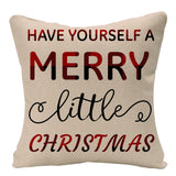 HULIANFU Linen Red Scottish Plaid Christmas Cushions Case Reindeer Trees Snowflakes Print Christmas Decorative Pillows for Sofa Couch Bed