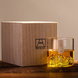 HULIANFU Japan 3D Mountain Whiskey Glass Glacier Old Fashioned Whisky Rock Glasses Whiskey-glass Wooden Gift Box Vodka Cup Wine Tumbler